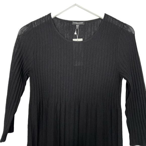 Eileen Fisher Washable Wool Ribbed Pleated Dress Black Size PP NEW - Picture 3 of 12